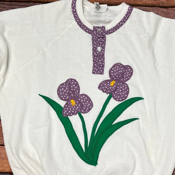 Vintage 1980s Floral Flower Crewneck Pullover Jumper 80s Sweatshirt - Picture 3 of 5